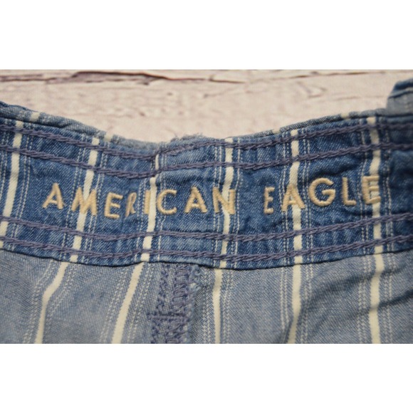 American Eagle Striped Pleated Cuffed Shorts Women Junior Size 0 Pre-Owned - Picture 8 of 11